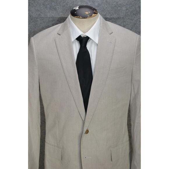 J Crew Ludlow Suit Jacket Mens 40R Beige Gray Stripe Cotton Slim Fit Blazer $342